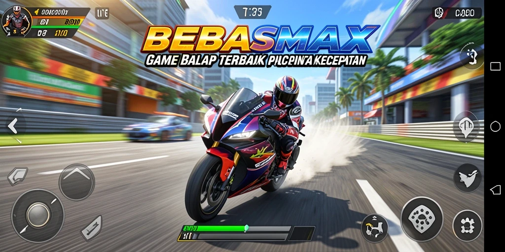 Tampilan gameplay balap motor yang penuh aksi di BEBASMAX.