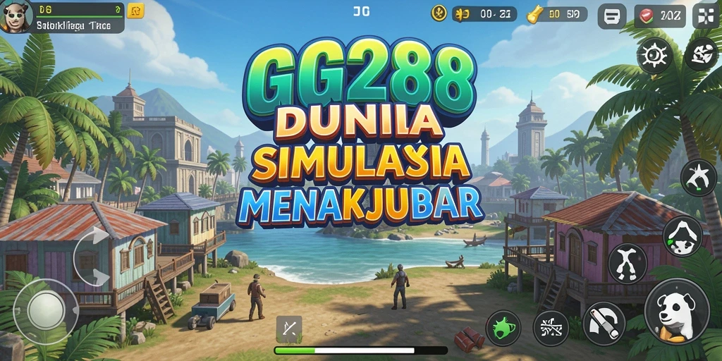 Screenshot gameplay GG288 menampilkan suasana dunia simulasi yang penuh warna dan detail.