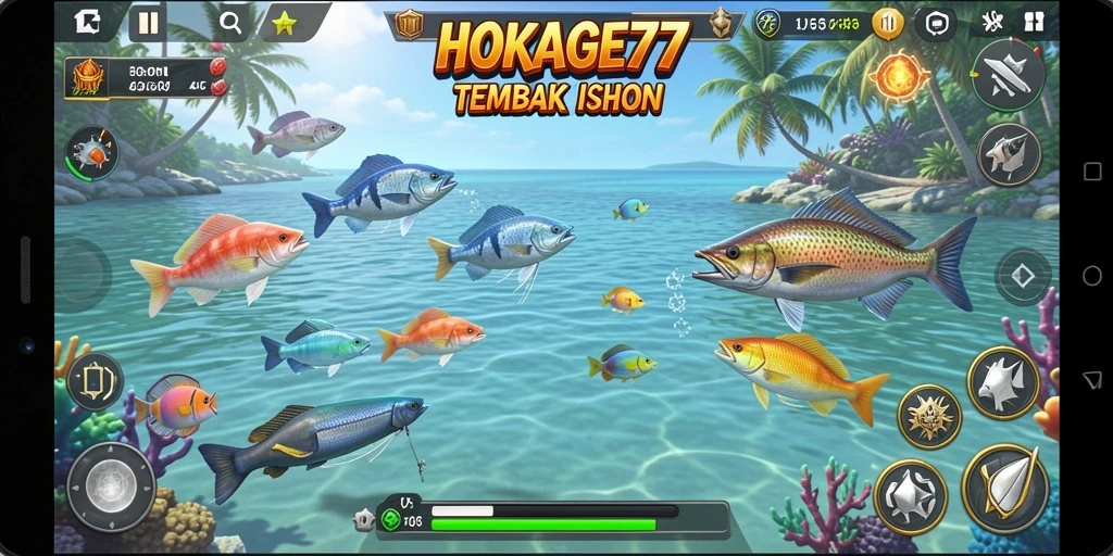Screenshot HOKAGE77 menampilkan momen seru saat menembak ikan.