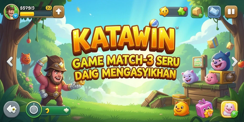 Tangkapan layar KATAWIN menampilkan gameplay Match-3 yang seru dan penuh warna.