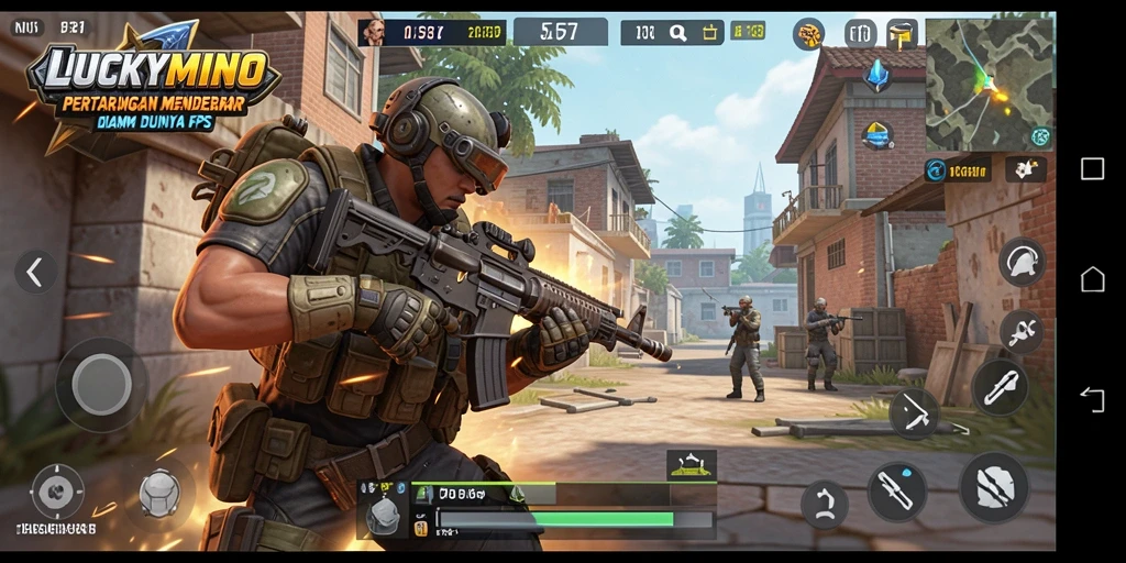 Gameplay mendebarkan LUCKYMINO menampilkan adrenalin tinggi dalam pertempuran FPS.