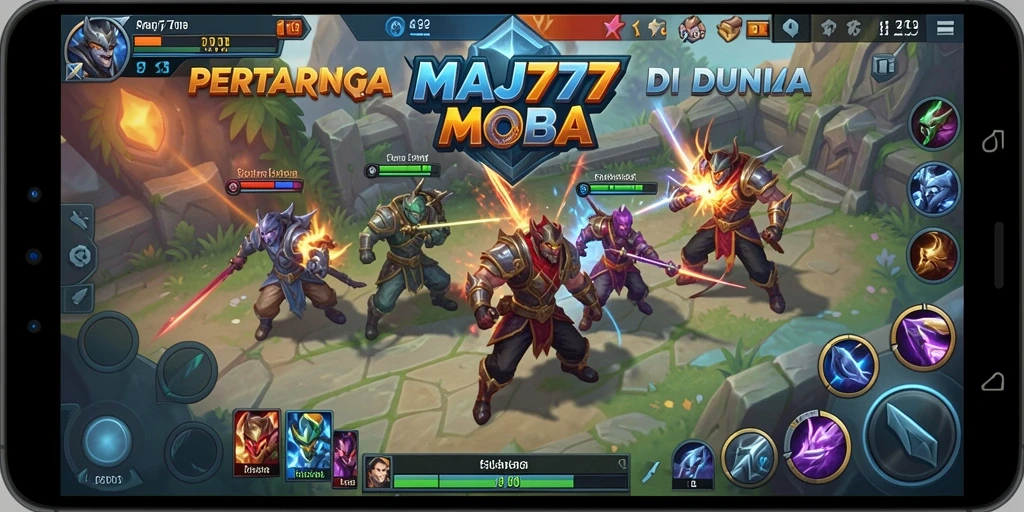 Screenshot gameplay MAJ777 yang penuh aksi di arena MOBA.